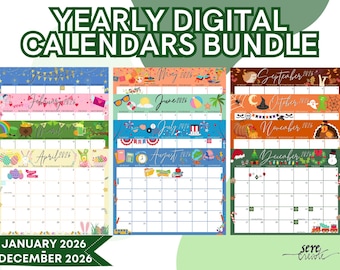 2026 Digitaler Kalender Bundle: Monatsplaner (PDF, PNG, JPG Download)