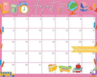 August 2027 Calendar: Pink Back To School Planner (PDF, PNG, JPG Download)