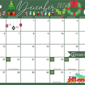 Julkalender för december 2026: Grön julkalender (PDF, PNG, JPG)