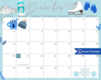December 2026 Calendar: Winter Wonderland Planner (PDF, PNG, JPG Download)