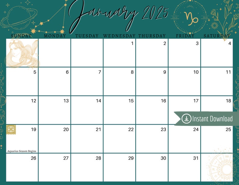 January 2025 Digital Calendar Capricorn Astrology Planner Editable