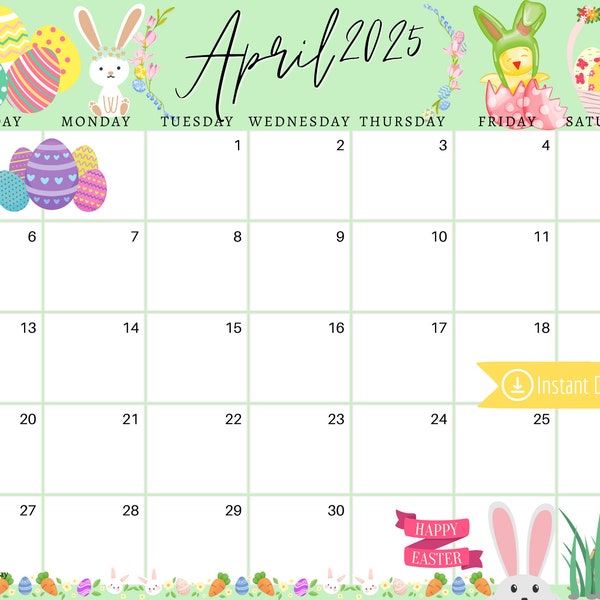 Editable April 2025 Calendar Etsy