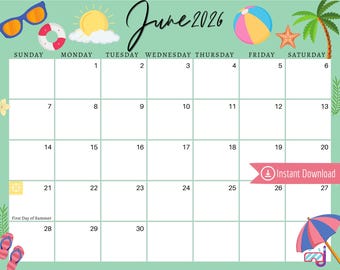 June 2026 Mint Green Calendar: Fillable, Printable Planner (PDF, PNG, JPG Download)
