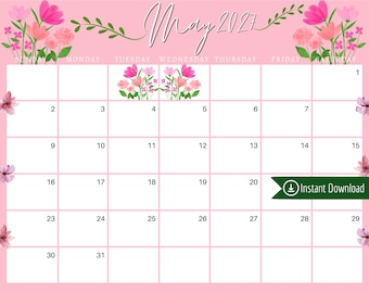 May 2027 Digital Calendar: Pink Floral Planner (PDF, PNG, JPG Download)