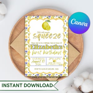 Lemon Themed Birthday Party Invitation - Instant, Editable, Download Canva - DIY Customizable Birthday Invitation - Digital Invite