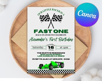 Racing Car Birthday Invitation: Green Open Wheel Design (Digital Download)