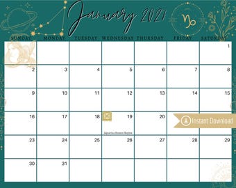 January 2027 Digital Calendar: Capricorn Astrology Planner (PDF, PNG, JPG Download)