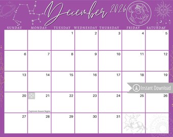 December 2026 Digital Calendar: Sagittarius Astrology Planner (PDF, PNG, JPG Download)