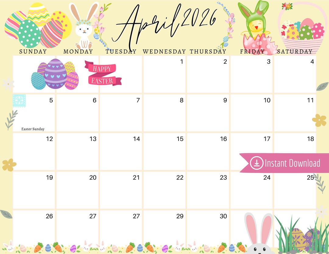 April 2026 Easter Sunday Calendar Editable Printable Pdf Png Jpg