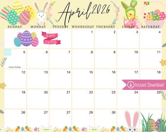 April 2026 Easter Sunday Calendar: Editable Printable (PDF, PNG, JPG)
