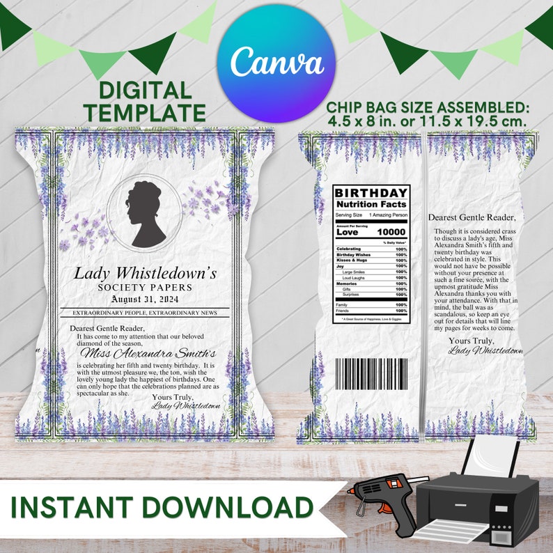 Bridgerton Lady Whistledown Society Papers Chip Bag Template Instant Bridgerton Lady Whistledown Society Papers Chip Bag Template Instant
