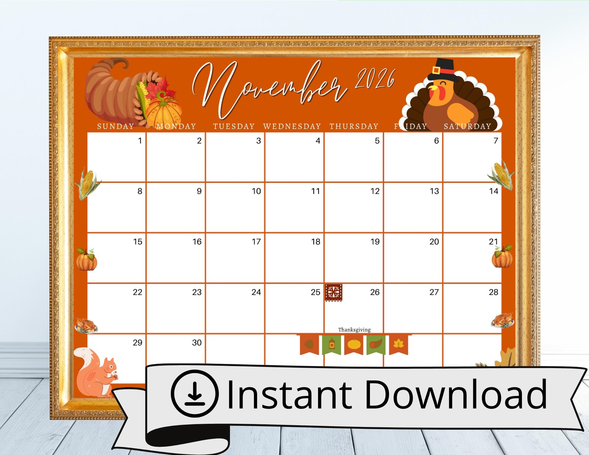 November 2026 Thanksgiving Planner: Editable Printable Calendar ...