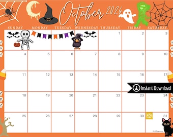 October 2026 Halloween Calendar: Editable Printable Planner (PDF, PNG, JPG)