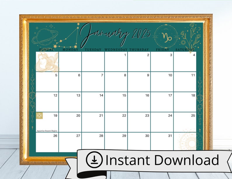 January 2025 Digital Calendar Capricorn Astrology Planner Editable
