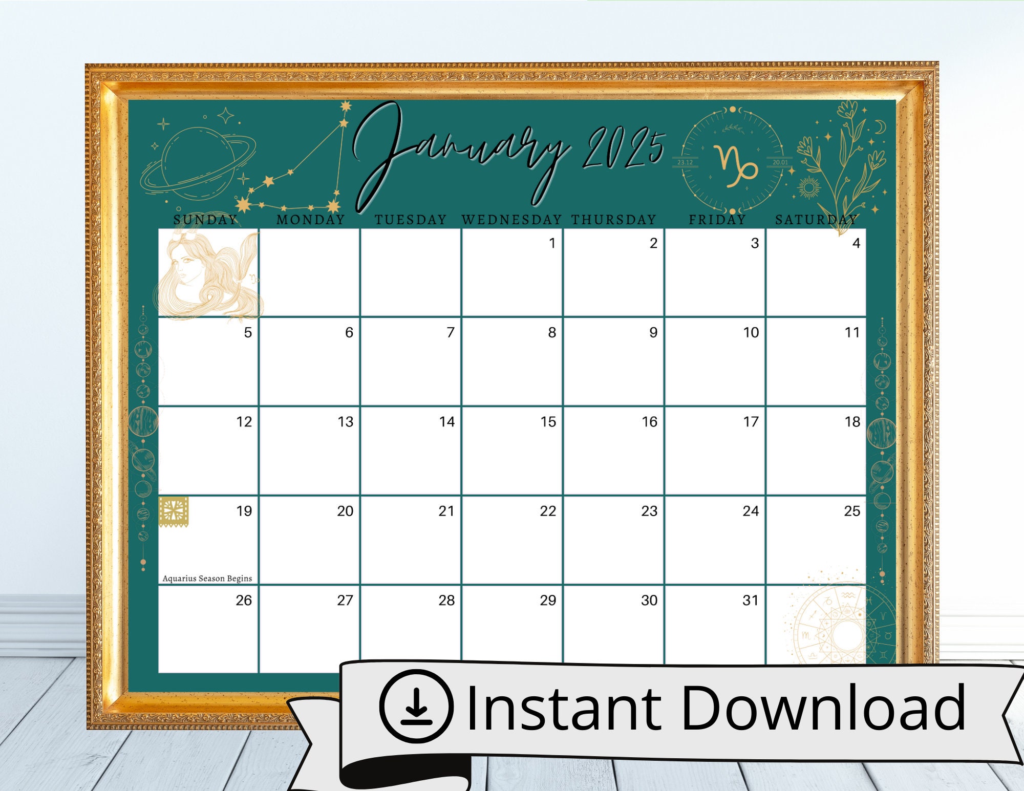 January 2025 Digital Calendar Capricorn Astrology Planner Editable Fillable Printable Calendar