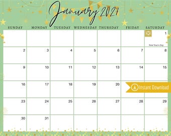 Calendario digital de enero de 2027: Planificador de Año Nuevo Verde (Descargar PDF, PNG, JPG)