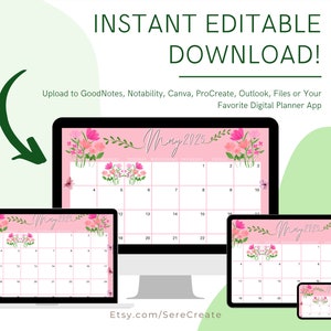 May 2025 Digital Calendar - Pink May Flowers Planner Editable Fillable ...