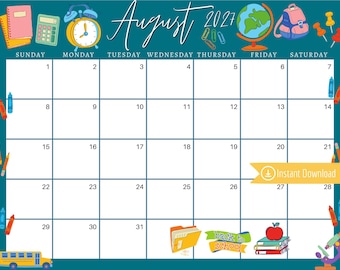 August 2027 Calendar: Blue Back To School Planner (PDF, PNG, JPG Download)