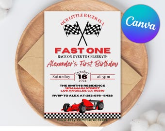 Red Racing Car Birthday Invitation: Editable Canva Template (Digital Invite)