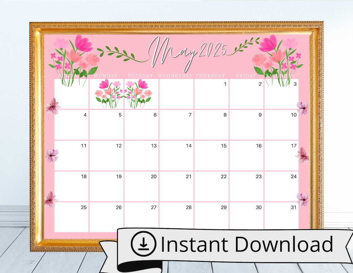 May 2025 Digital Calendar - Pink May Flowers Planner Editable Fillable ...