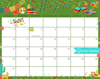Calendario de la Fiesta del Cinco de Mayo de mayo de 2025 (descarga digital)