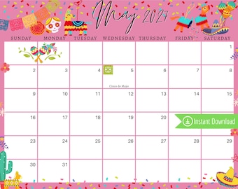May 2027 Fiesta Calendar: Purple Cinco de Mayo Planner (Digital Download)