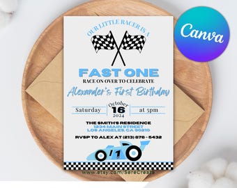Racing Car Birthday Invitation: Editable Canva Template (Digital Invite)