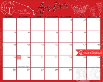 April 2026 Calendar: Red Aries Season Printable (PDF, PNG, JPG)