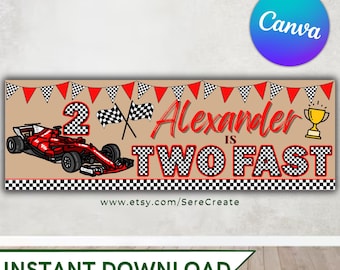 Banner „Rotes Rennauto“ zum zweiten Geburtstag: Partydeko für die Fast One-Auto-Party (Digitaler Download)