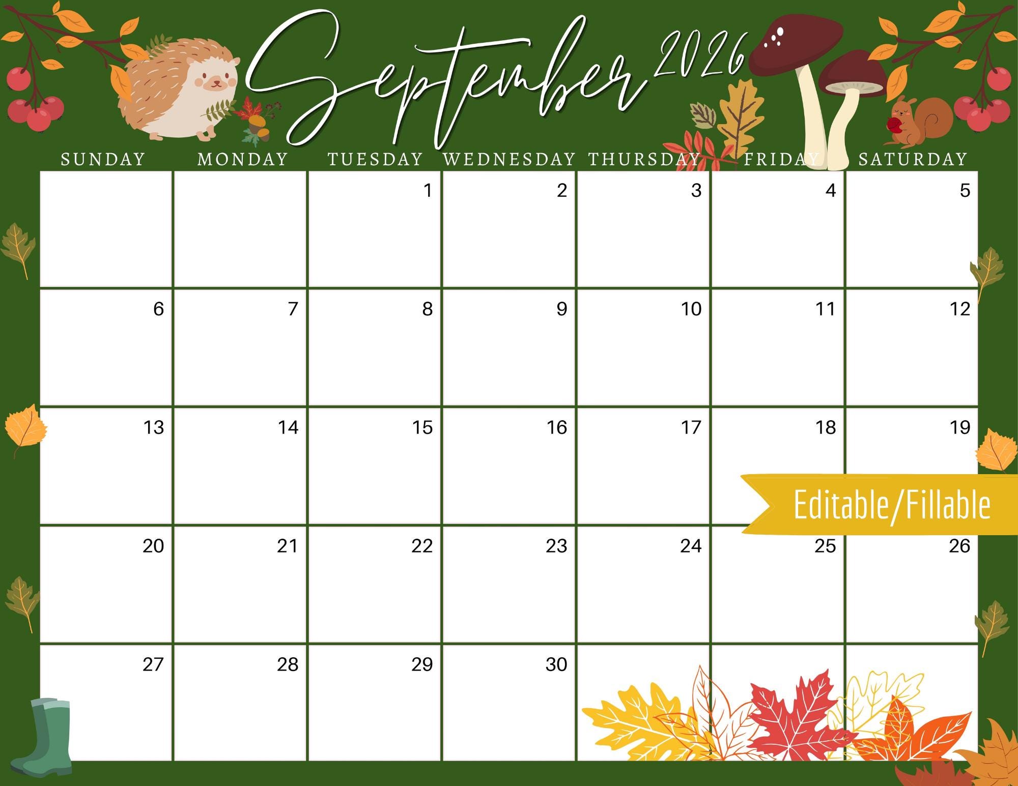 September 2026 Calendar 6 September 2026 Calendar For Planning Harvest Activities