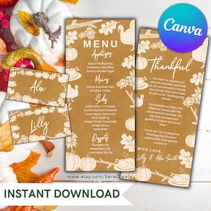 Thanksgiving Dinner Menu Bundle: Editable Autumn Template (PDF/PNG)