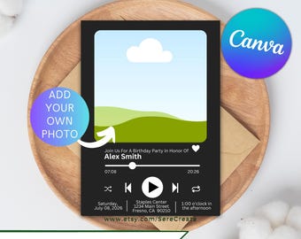Spotify Album Birthday Invitation: Editable Canva Template (Digital Download 5x7in PDF/PNG)