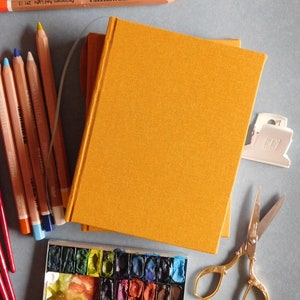 Mixed media sketchbook - Mustard yellow - Small sketchbooks - 5 x 7 inches - Heavyweight paper books - Bookbinding