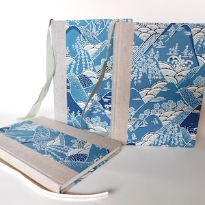 Quaderni/taccuini decorativi giapponesi fatti a mano - Katazome-shi Mountain Blue - Rilegatura - Su misura - Libro unico nel suo genere