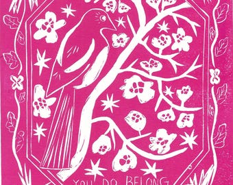 Tú perteneces - Obra de arte original - Grabado en bloque - Grabado en linóleo - 8 x 10 pulgadas