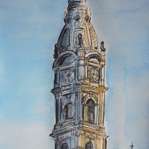 Philadelphia City Hall Original Artwork - Watercolor Painting - 7 x 10.5 inches