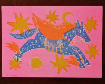 Odbitka risograficzna – Rok konia – 8 x 6 cali