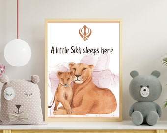 Sikh Baby Drucke | Kleine Singh Kinder | Löwenjunges Print - Sikh Kinderzimmer Kunst