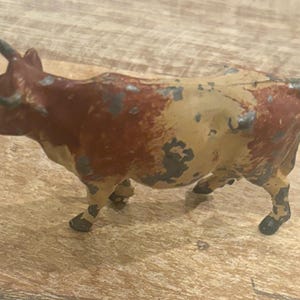 Brown and Tan Vintage Metal  20th Century Made in England Toy Cow
