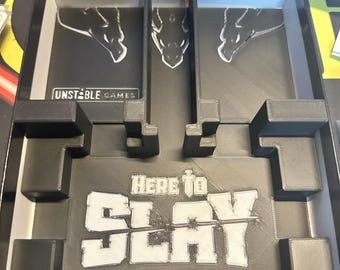 Here to Slay Game Insert | Board Game Organizer | Sleeved Card Storage | Inlaid Game Art | Kingwood Hobbies