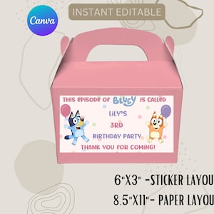 Editable Blue Dog Gable Treat Box Label