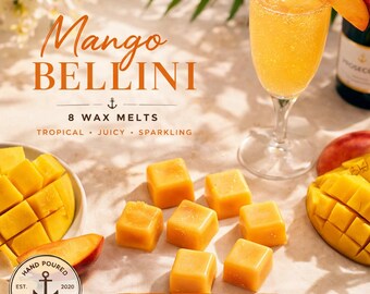 Cialde di cera profumata Mango Bellini - Fragranza tropicale di mango e pesca - Confezione da 8 cubetti di cera - Profumo primaverile - Idea regalo per la casa