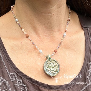 One-of-a-Kind Om Mandala Beaded Necklace: Unique Ceramic Pendant on a handmade beaded chain