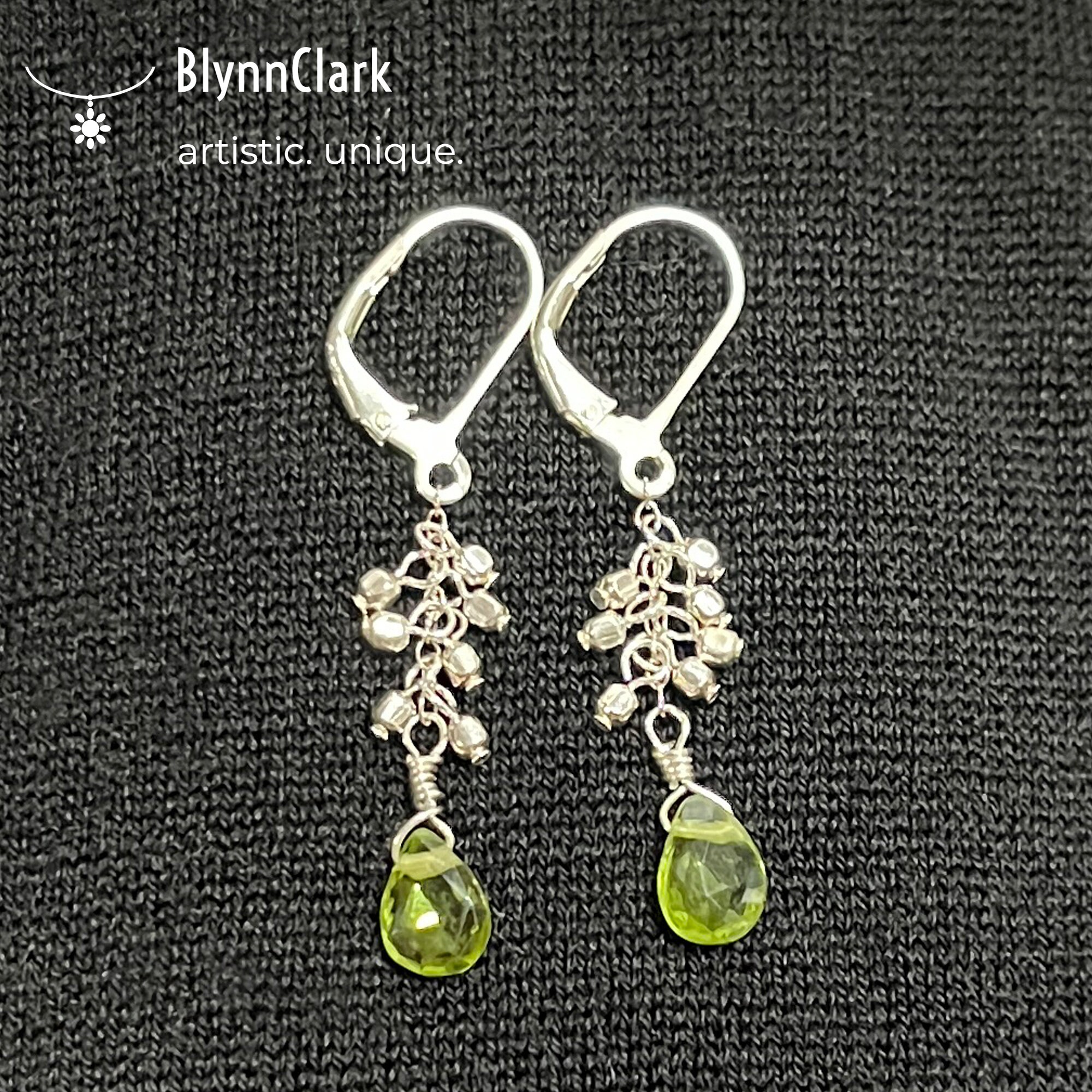 Sterling Silver Delicate Earrings with Peridot Faceted August Birthstone Gemstone Teardrop  Dainty Fringe Dangle Minimalist Boho Gift Her