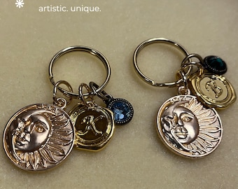 Personalized Birthstone Initial Keychain: Customizable Charm Keyring Gift