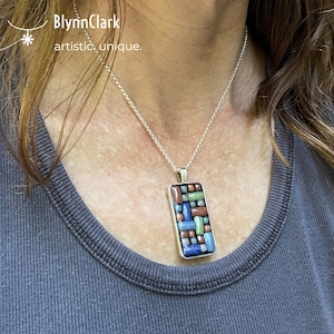 Handmade Mosaic Pendant Necklace: Colorful Glass Tile, Boho Style