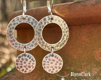 Hammered Open Circle Drop Dangle Earrings