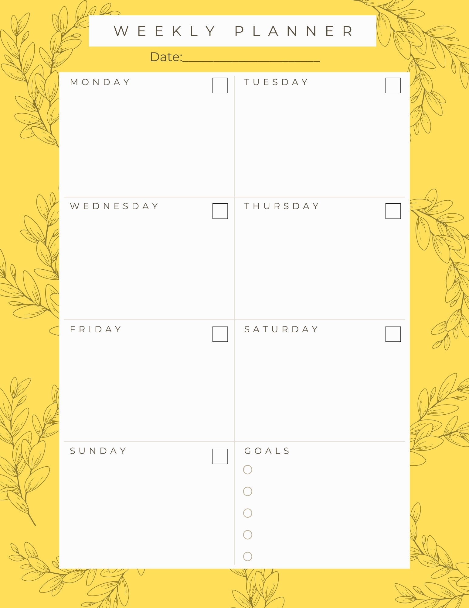 Printable Weekly Planner, With Goals. Weekly Agenda, 1 Page Printable ...