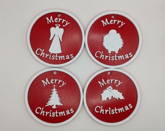 Merry Christmas Ornaments | 3D Printed PLA, Set of 4