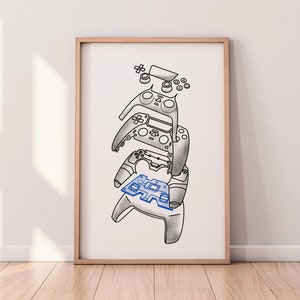 May include: A black and white line drawing of a disassembled video game controller. The controller is shown in pieces, with the buttons, joysticks, and other components visible. The drawing is on a white background.